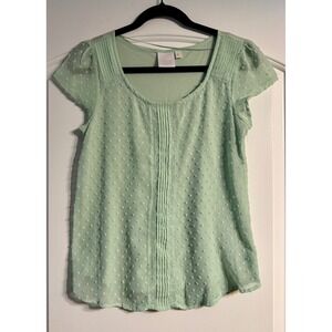 Lauren Conrad Blouse Women Size S Mint Green Excellent Swiss Dot Pintuck Lace